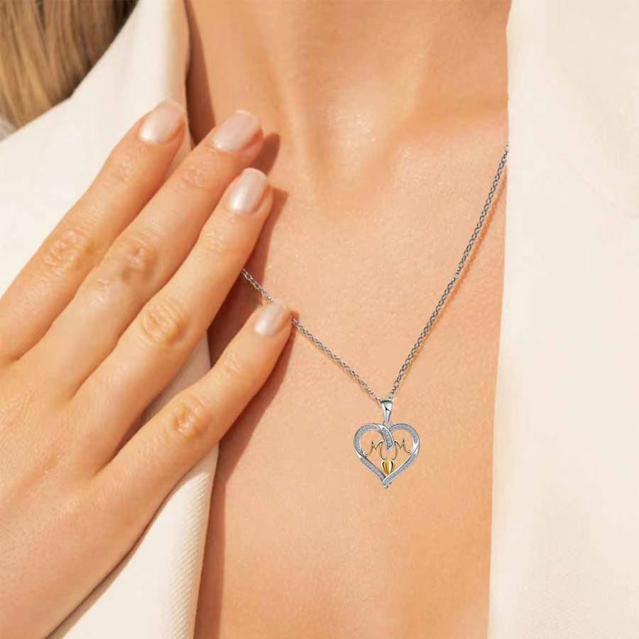 Wholesale Mother's Day Love MOM Diamond Set Alloy Necklaces